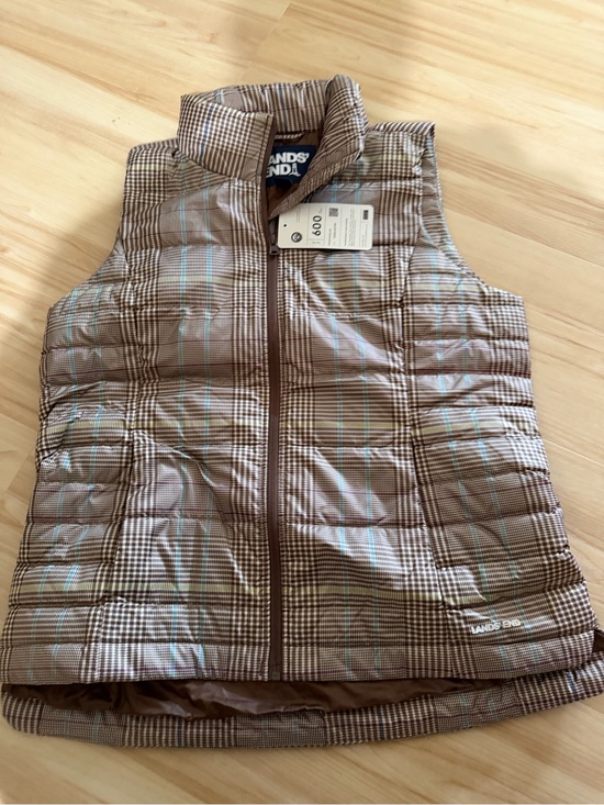 Lands' End Jackets & Blazers - Lands' End Quilted Plaid Vest in Brown with Blue and Cream Stripes
